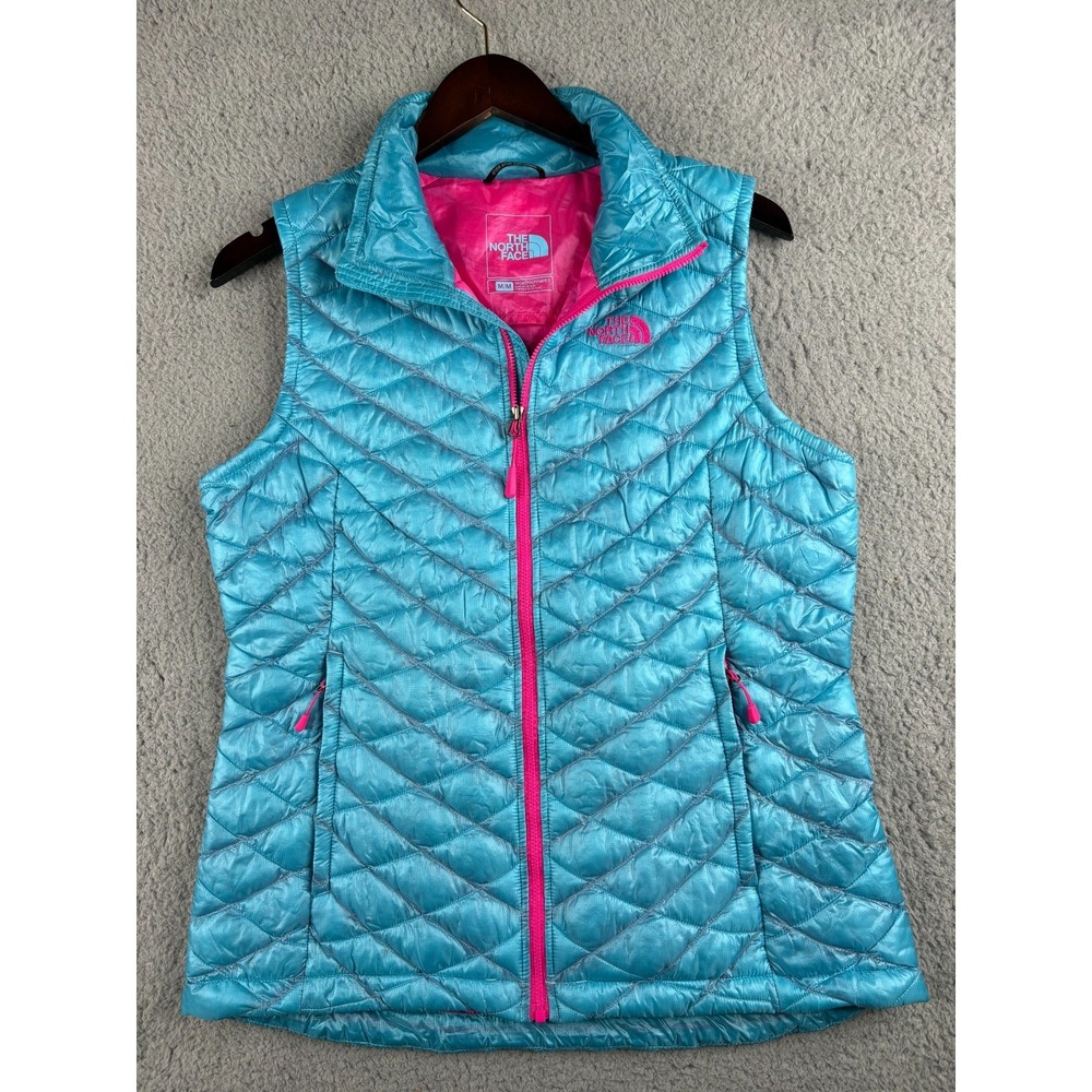 The North Face ThermoBall Quilted Vest Women Medium Blue Full Zip Outdoor 0585